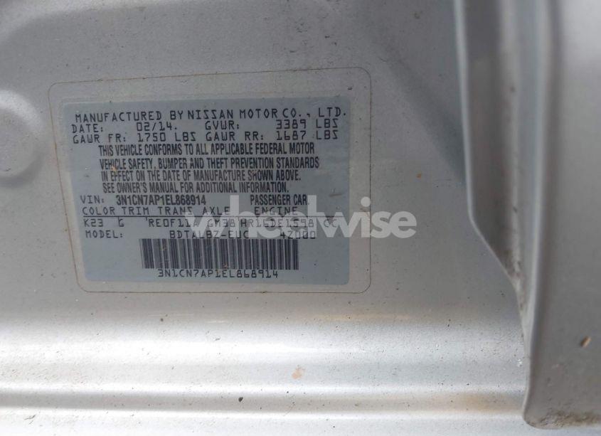 Photo 9 of 2014 Nissan Versa 1.6 SV (VIN 3N1CN7AP1EL868914)