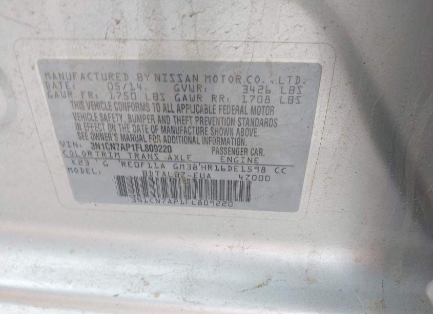 Photo 9 of 2015 Nissan Versa 1.6 SV (VIN 3N1CN7AP1FL809220)