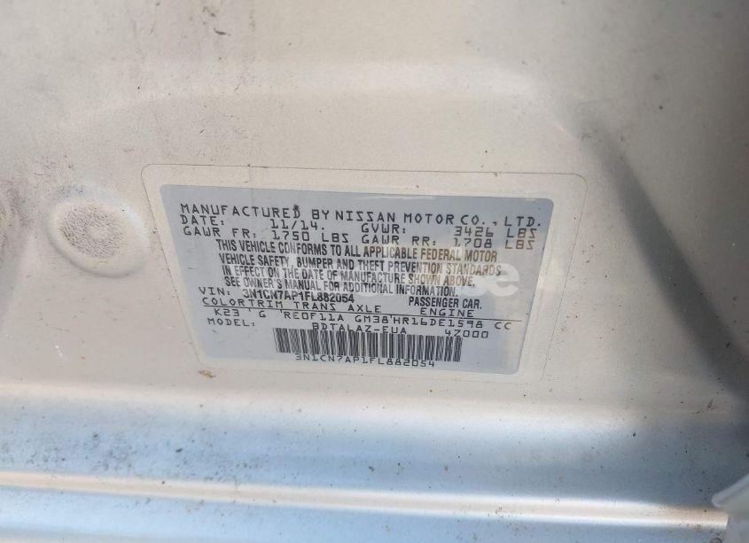 Photo 9 of 2015 Nissan Versa 1.6 S+ (VIN 3N1CN7AP1FL882054)