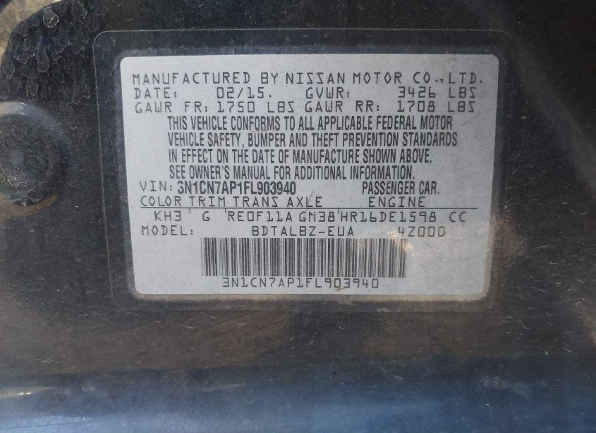 Photo 9 of 2015 Nissan Versa 1.6 SV (VIN 3N1CN7AP1FL903940)