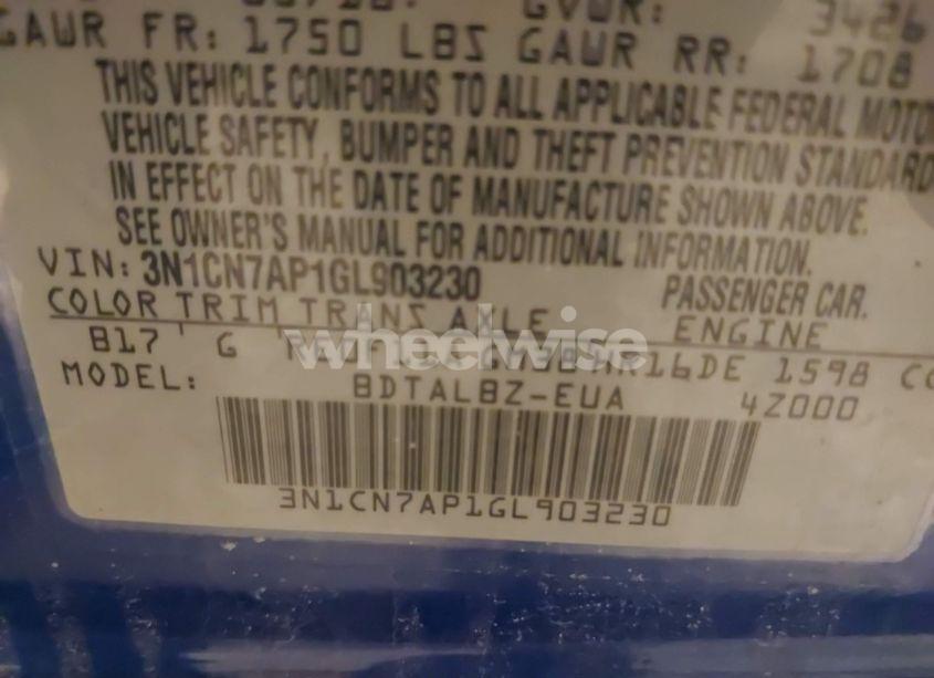 Photo 9 of 2016 Nissan Versa 1.6 SV (VIN 3N1CN7AP1GL903230)