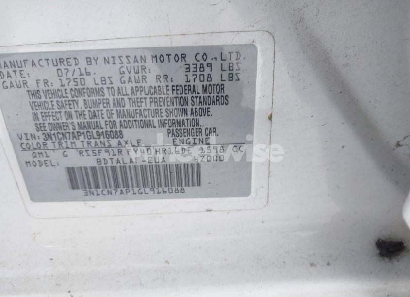 Photo 9 of 2016 Nissan Versa 1.6 S (VIN 3N1CN7AP1GL916088)