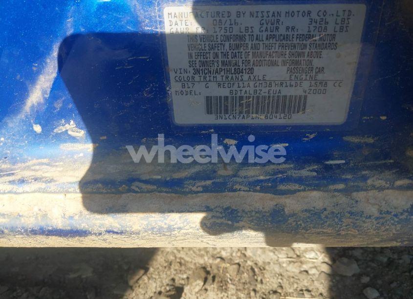 Photo 9 of 2017 Nissan Versa 1.6 S/1.6 S+/1.6 SL/1.6 SV (VIN 3N1CN7AP1HL804120)