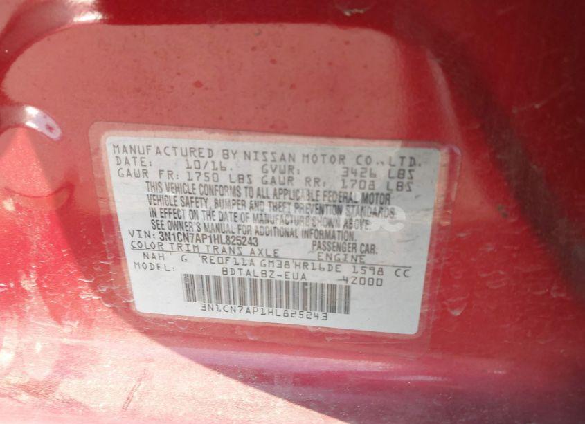 Photo 9 of 2017 Nissan Versa 1.6 SV (VIN 3N1CN7AP1HL825243)