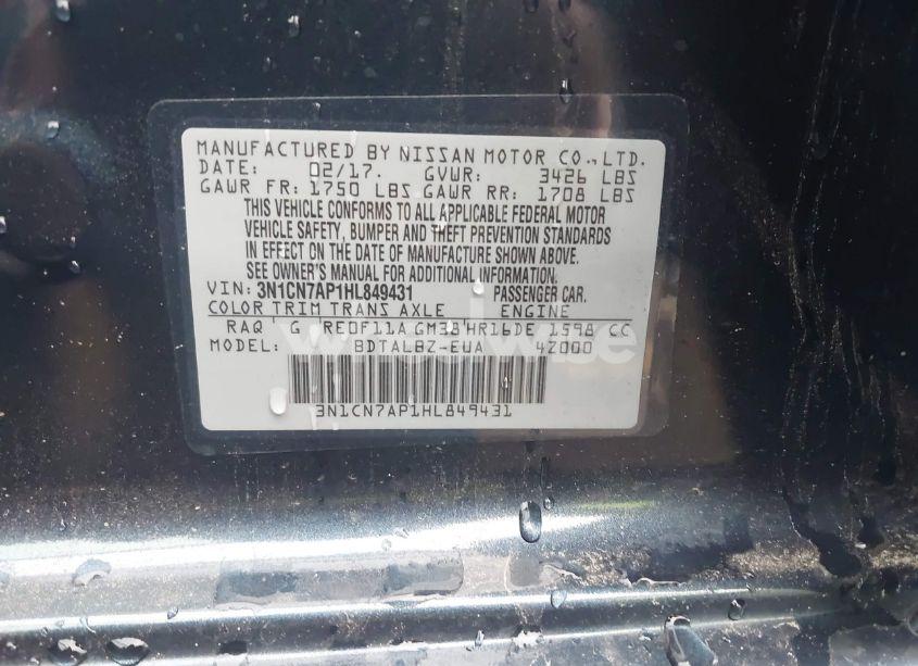 Photo 9 of 2017 Nissan Versa 1.6 SV (VIN 3N1CN7AP1HL849431)