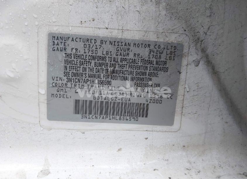 Photo 9 of 2017 Nissan Versa 1.6 SL (VIN 3N1CN7AP1HL856590)