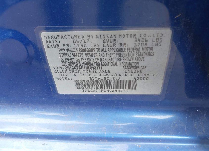 Photo 9 of 2017 Nissan Versa 1.6 SV (VIN 3N1CN7AP1HL893171)