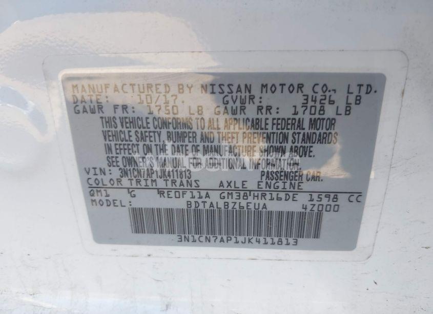 Photo 9 of 2018 Nissan Versa 1.6 SV (VIN 3N1CN7AP1JK411813)