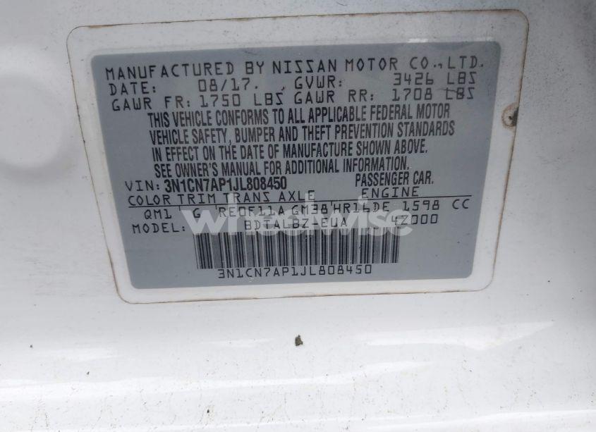 Photo 9 of 2018 Nissan Versa 1.6 SV (VIN 3N1CN7AP1JL808450)