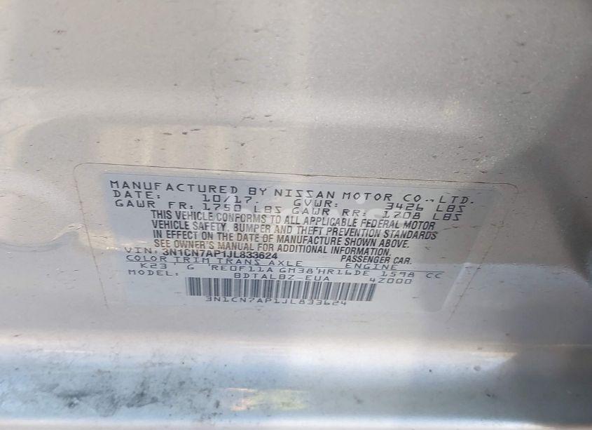 Photo 9 of 2018 Nissan Versa 1.6 SV (VIN 3N1CN7AP1JL833624)