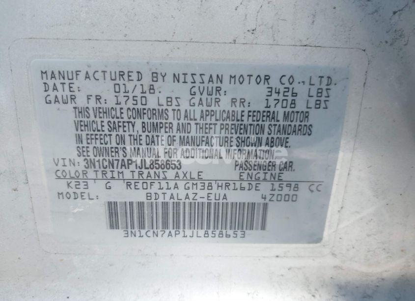 Photo 9 of 2018 Nissan Versa 1.6 S+ (VIN 3N1CN7AP1JL858653)