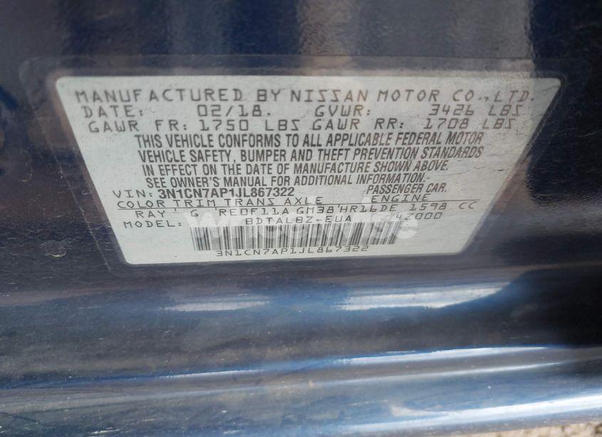 Photo 9 of 2018 Nissan Versa 1.6 SV (VIN 3N1CN7AP1JL867322)