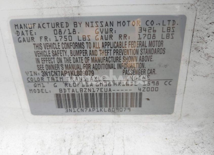 Photo 9 of 2019 Nissan Versa 1.6 SV (VIN 3N1CN7AP1KL809079)