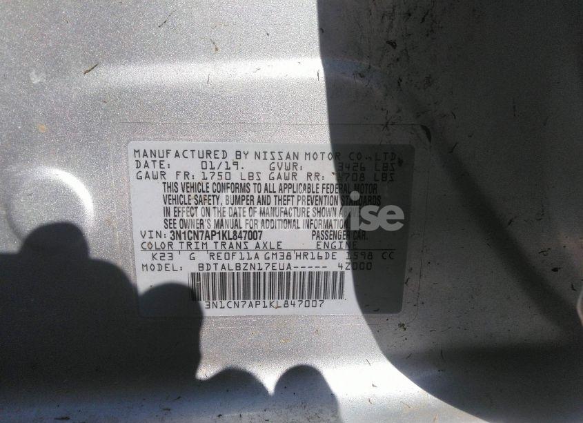 Photo 9 of 2019 Nissan Versa 1.6 SV (VIN 3N1CN7AP1KL847007)