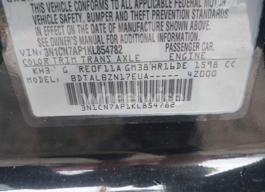 Photo 9 of 2019 Nissan Versa 1.6 SV (VIN 3N1CN7AP1KL854782)