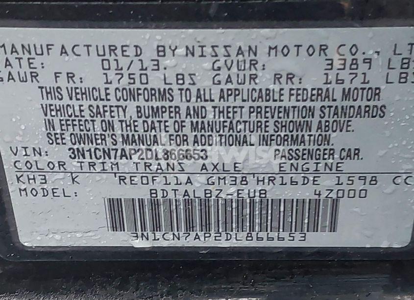 Photo 9 of 2013 Nissan Versa 1.6 SV (VIN 3N1CN7AP2DL866653)