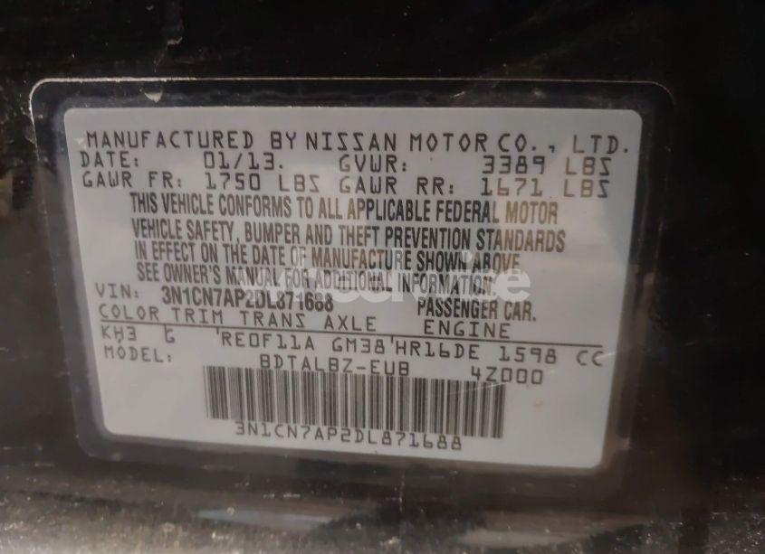 Photo 9 of 2013 Nissan Versa 1.6 SV (VIN 3N1CN7AP2DL871688)