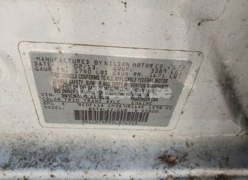 Photo 9 of 2013 Nissan Versa 1.6 SL (VIN 3N1CN7AP2DL876518)