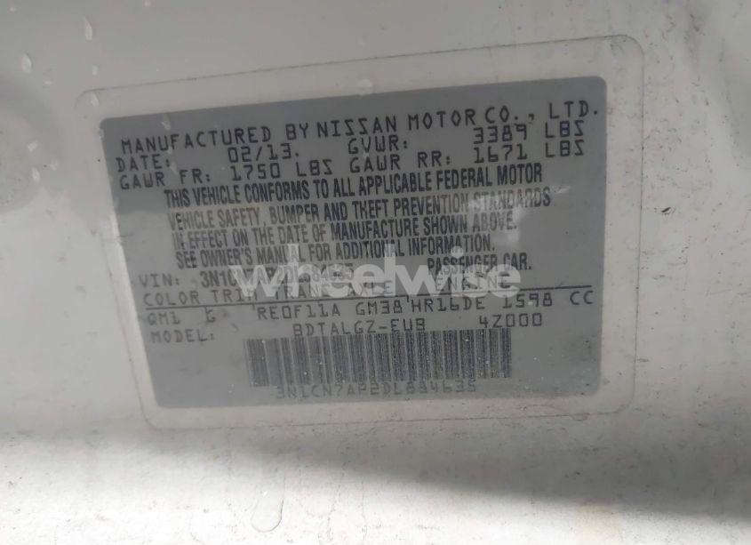Photo 9 of 2013 Nissan Versa 1.6 SL (VIN 3N1CN7AP2DL884635)