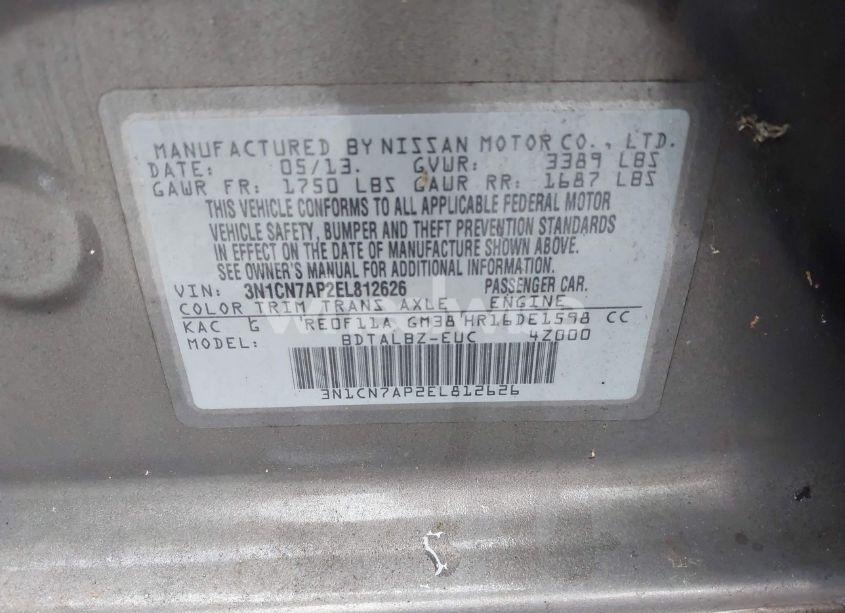 Photo 9 of 2014 Nissan Versa 1.6 SV (VIN 3N1CN7AP2EL812626)