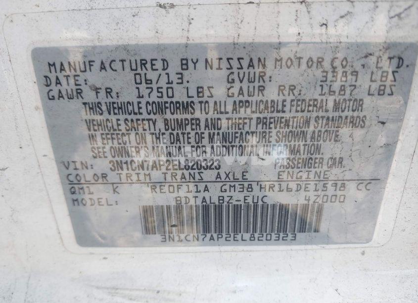 Photo 9 of 2014 Nissan Versa 1.6 SV (VIN 3N1CN7AP2EL820323)