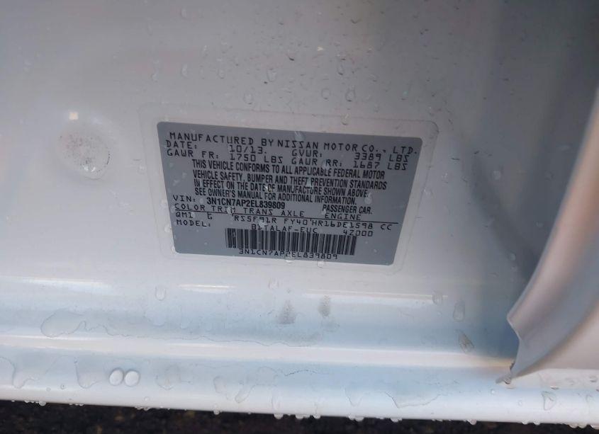 Photo 9 of 2014 Nissan Versa 1.6 S (VIN 3N1CN7AP2EL839809)