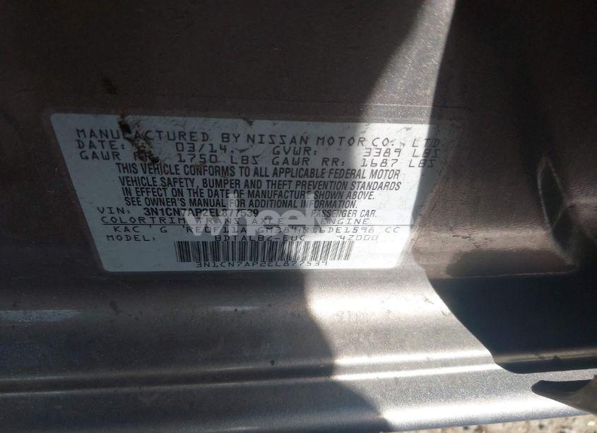 Photo 9 of 2014 Nissan Versa 1.6 SV (VIN 3N1CN7AP2EL877539)