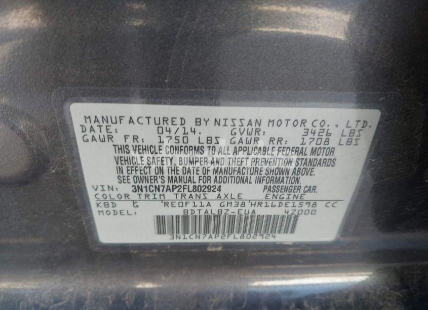 Photo 9 of 2015 Nissan Versa 1.6 SV (VIN 3N1CN7AP2FL802924)