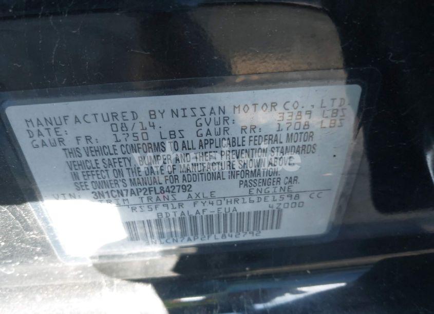 Photo 9 of 2015 Nissan Versa 1.6 S (VIN 3N1CN7AP2FL842792)