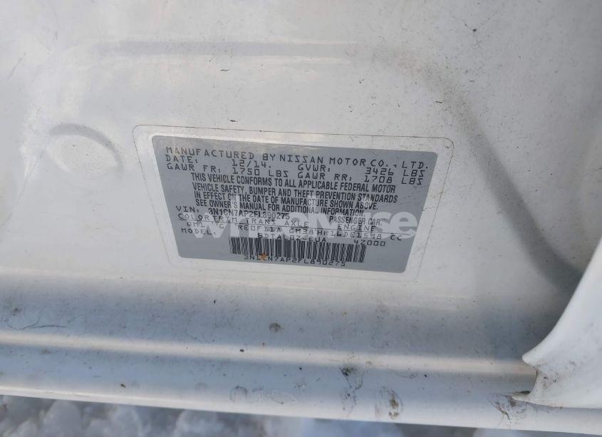 Photo 9 of 2015 Nissan Versa 1.6 S/1.6 S+/1.6 SL/1.6 SV (VIN 3N1CN7AP2FL890275)