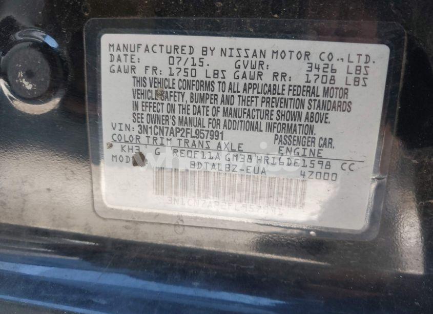 Photo 9 of 2015 Nissan Versa 1.6 SV (VIN 3N1CN7AP2FL957991)