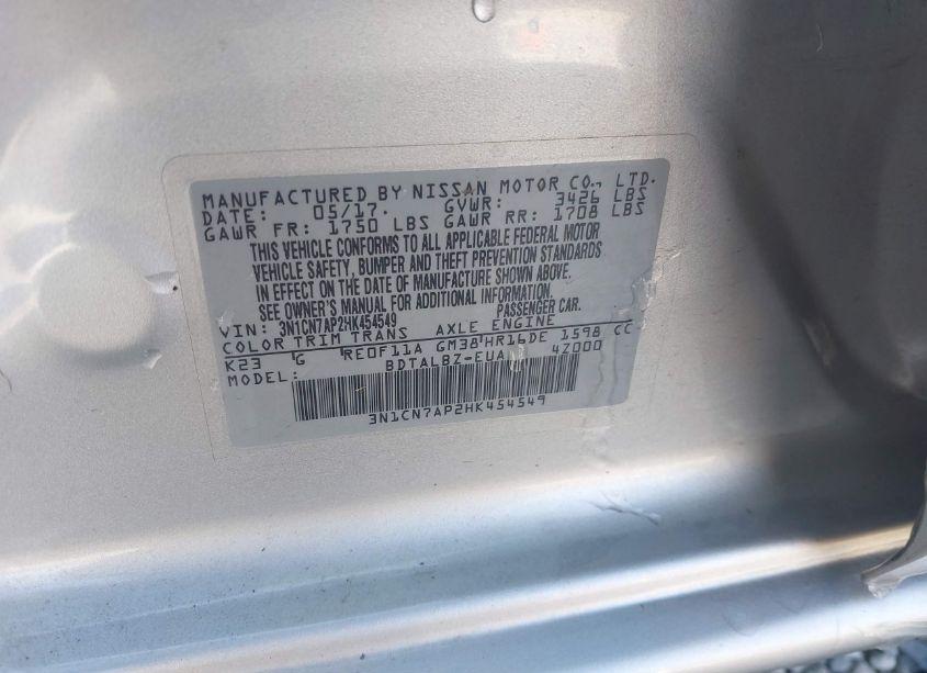 Photo 9 of 2017 Nissan Versa 1.6 SV (VIN 3N1CN7AP2HK454549)