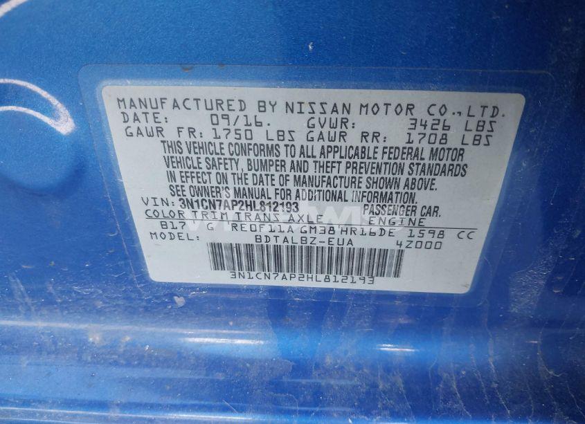 Photo 9 of 2017 Nissan Versa 1.6 SV (VIN 3N1CN7AP2HL812193)