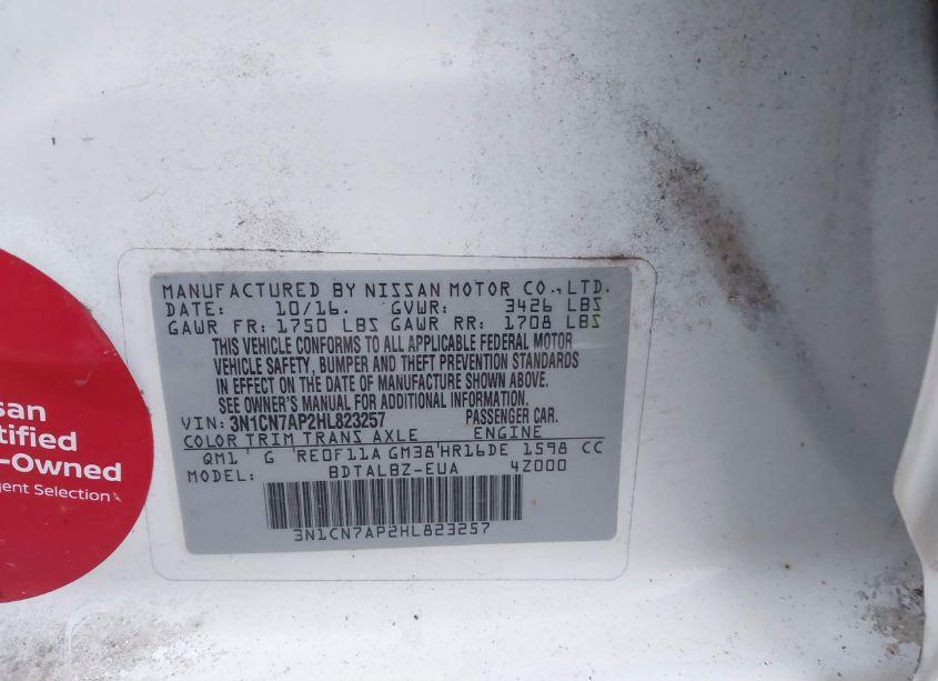 Photo 9 of 2017 Nissan Versa 1.6 SV (VIN 3N1CN7AP2HL823257)