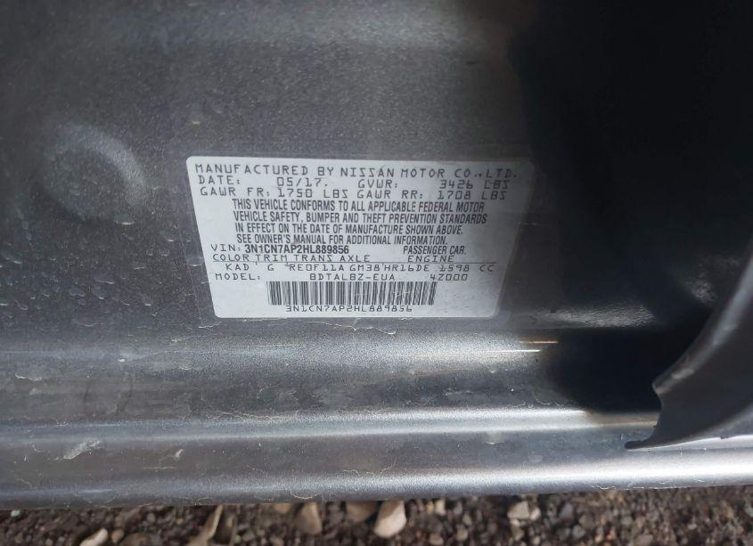 Photo 9 of 2017 Nissan Versa 1.6 SV (VIN 3N1CN7AP2HL889856)