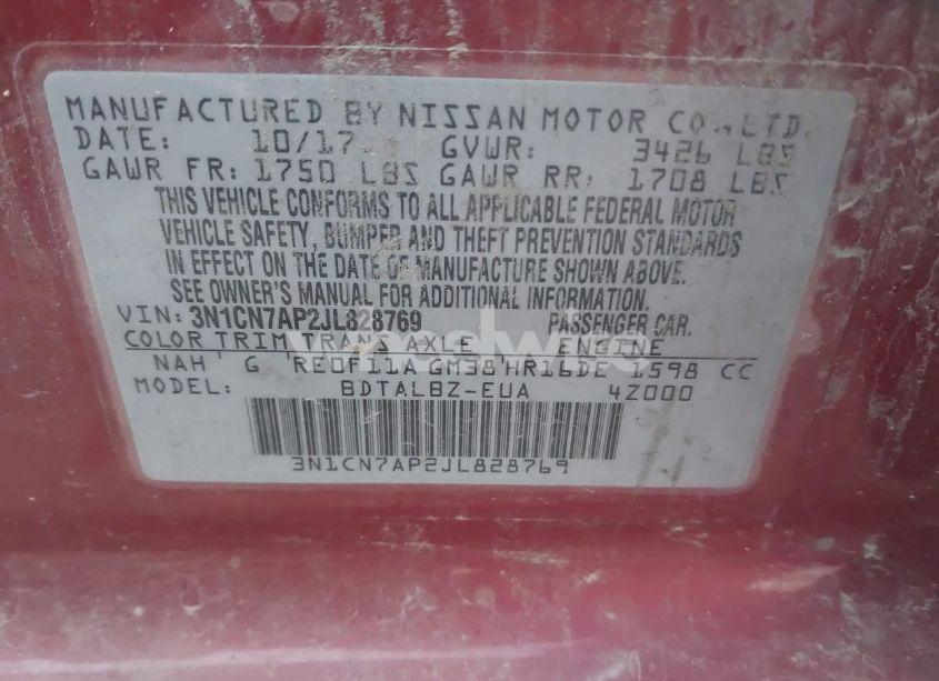 Photo 9 of 2018 Nissan Versa 1.6 SV (VIN 3N1CN7AP2JL828769)