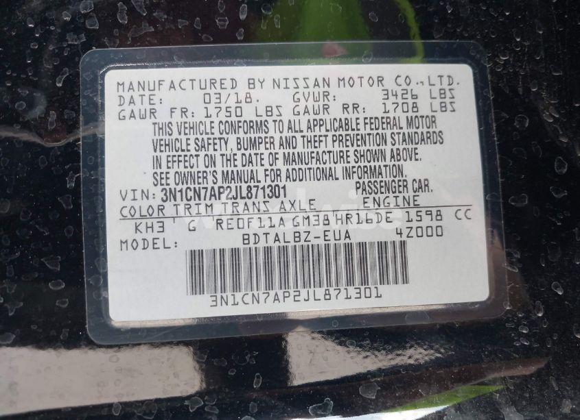 Photo 9 of 2018 Nissan Versa 1.6 SV (VIN 3N1CN7AP2JL871301)