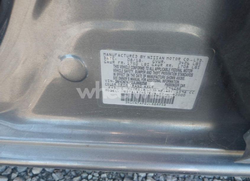 Photo 9 of 2018 Nissan Versa 1.6 S+ (VIN 3N1CN7AP2JL888258)