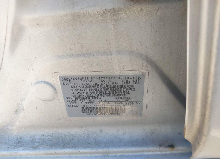 Photo 9 of 2019 Nissan Versa 1.6 S+ (VIN 3N1CN7AP2KL830054)