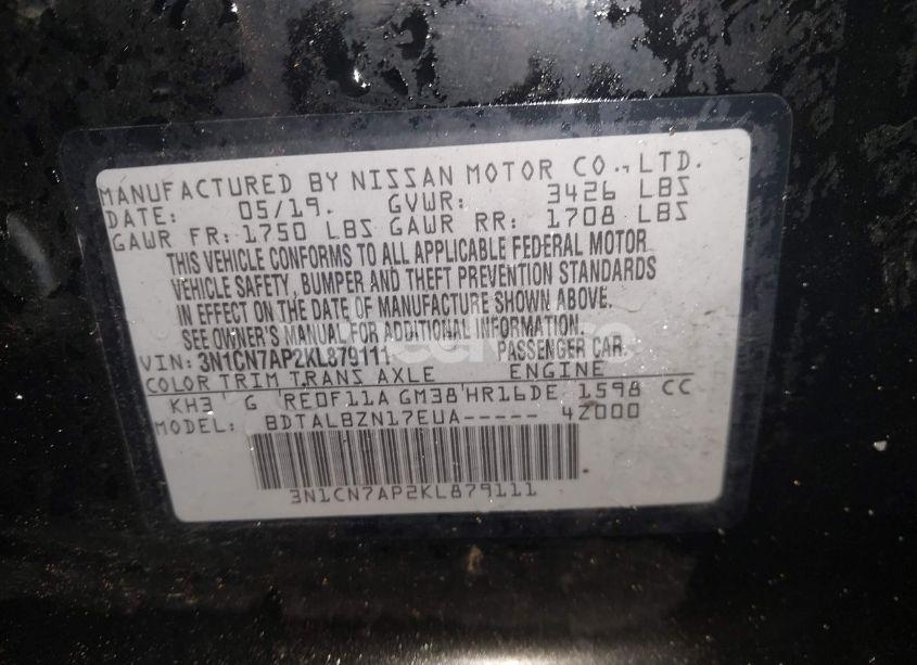 Photo 9 of 2019 Nissan Versa 1.6 SV (VIN 3N1CN7AP2KL879111)