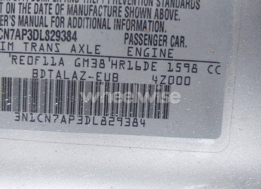 Photo 9 of 2013 Nissan Versa 1.6 S+ (VIN 3N1CN7AP3DL829384)