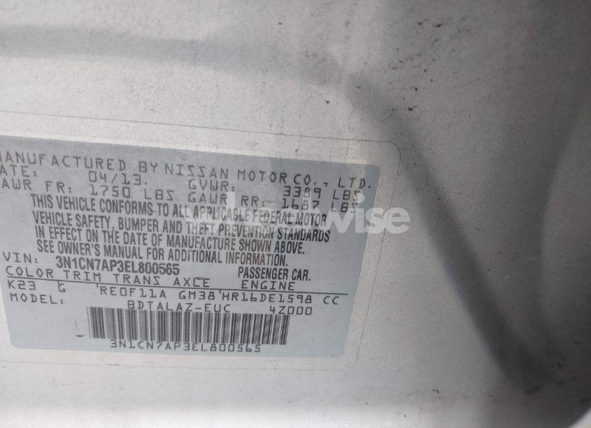 Photo 9 of 2014 Nissan Versa 1.6 S+ (VIN 3N1CN7AP3EL800565)