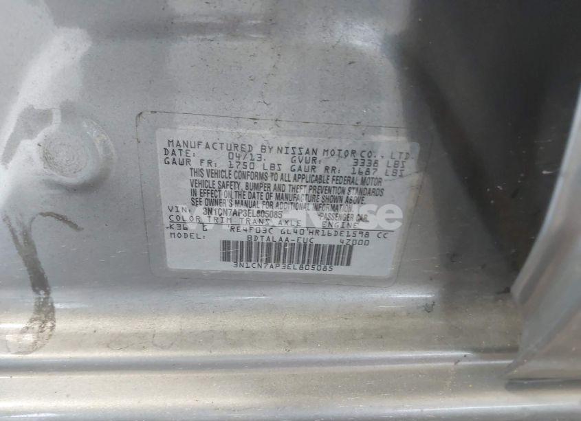 Photo 9 of 2014 Nissan Versa 1.6 S (VIN 3N1CN7AP3EL805085)