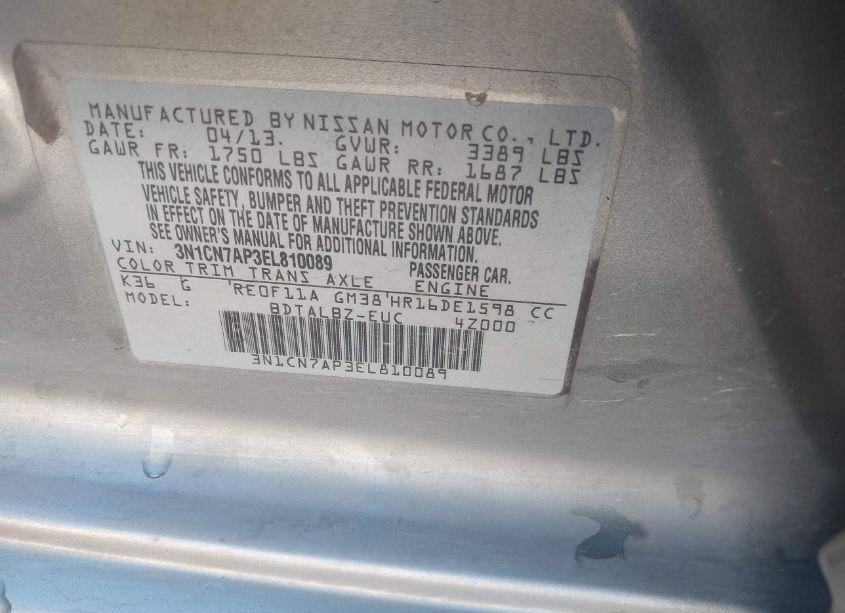 Photo 9 of 2014 Nissan Versa 1.6 SV (VIN 3N1CN7AP3EL810089)