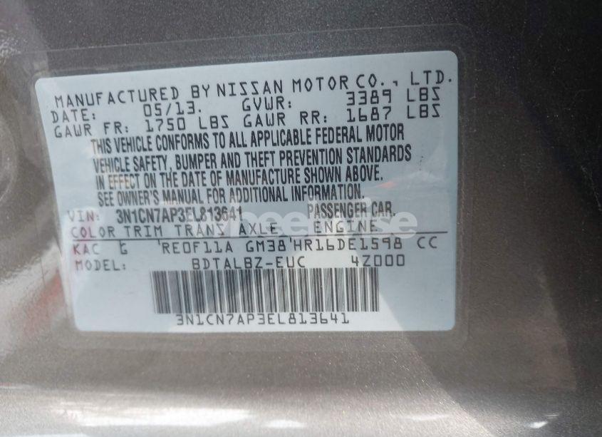 Photo 9 of 2014 Nissan Versa 1.6 SV (VIN 3N1CN7AP3EL813641)