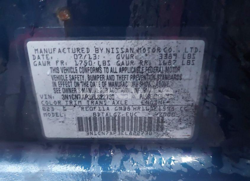 Photo 9 of 2014 Nissan Versa 1.6 SL (VIN 3N1CN7AP3EL822730)