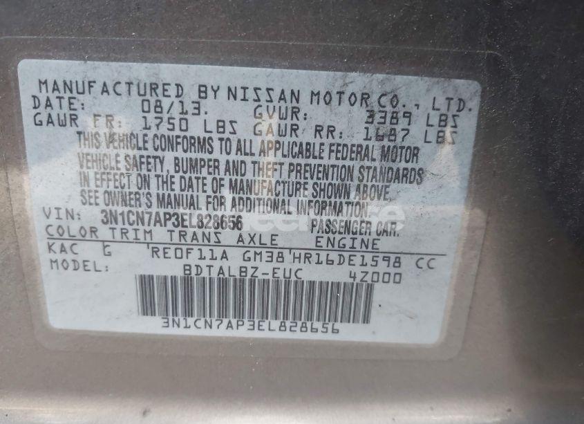 Photo 9 of 2014 Nissan Versa 1.6 SV (VIN 3N1CN7AP3EL828656)