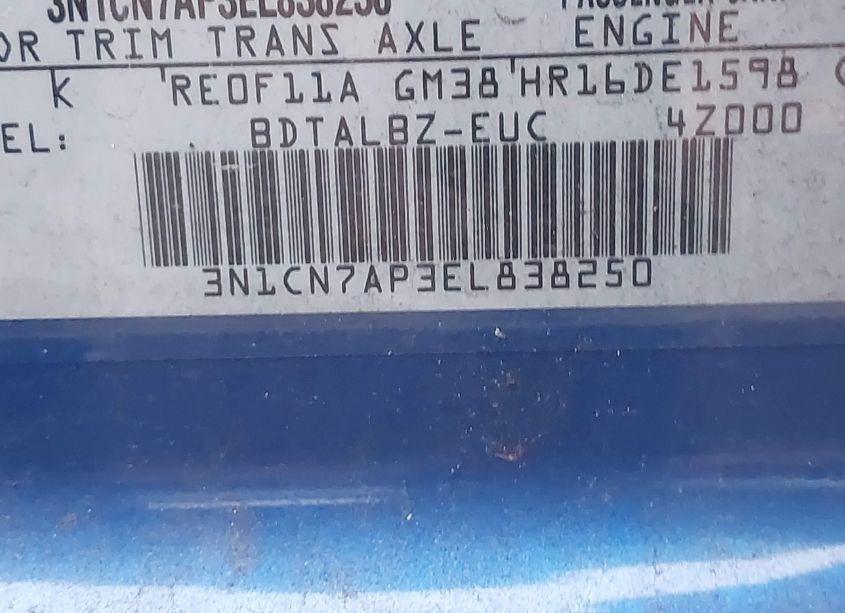 Photo 9 of 2014 Nissan Versa 1.6 SV (VIN 3N1CN7AP3EL838250)