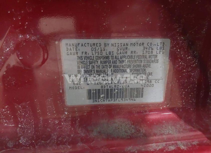 Photo 9 of 2015 Nissan Versa 1.6 S/1.6 S+/1.6 SL/1.6 SV (VIN 3N1CN7AP3FL934946)