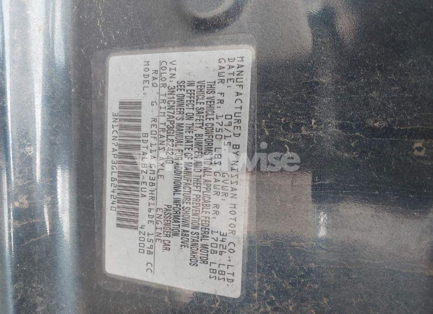 Photo 9 of 2016 Nissan Versa 1.6 SV (VIN 3N1CN7AP3GL824240)